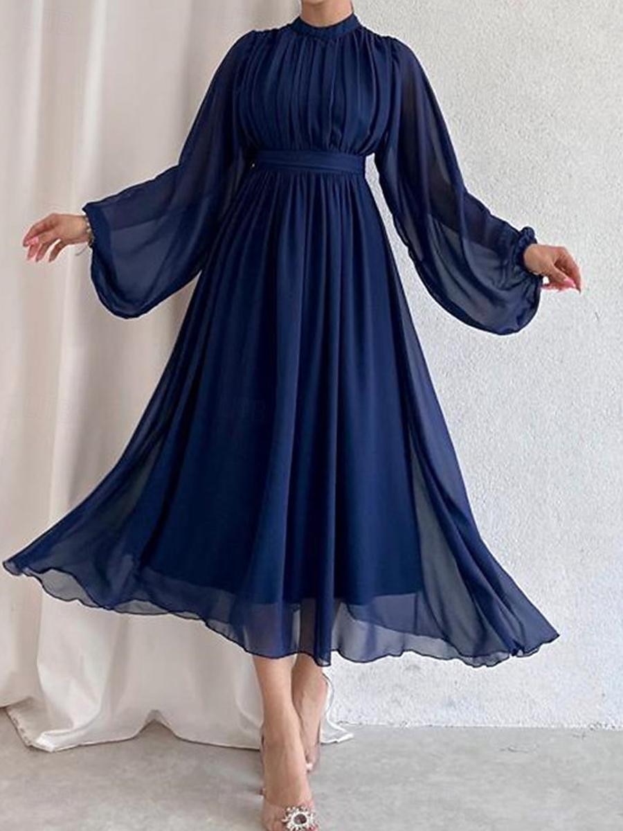 Női Fehér ruha Hosszú ruha Maxi ruha Sifon Fodrozott Randi Elegáns Utcai sikk Állógallér Hosszú ujj Fekete Fehér Arcpír rózsaszín Szín 2025 - $34.99 –P3