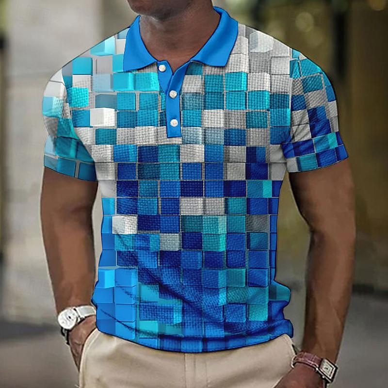 Men's Plaid Waffle Polo Shirts Golf Shirt Short Sleeve Polo Shirts Collared Shirts Vintage Casual Vacation Wear Formal Wear Festival Wear Buttons 3D Print Light Yellow Light Pink Black-White 2025 - GBP £18 –P14