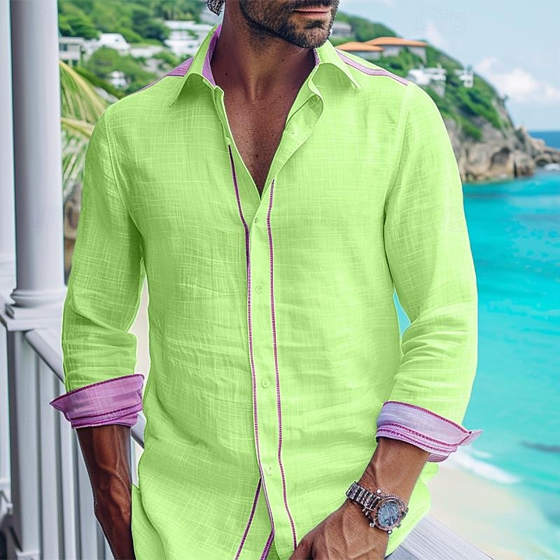 Per uomo Camicia camicia di lino Camicia estiva Abbigliamento mare Camicia con bottoni Liscio Da mare Curise Bianco Blu Verde Manica lunga Colletto Primavera estate Abbigliamento del 2025 a $26.99 –P3