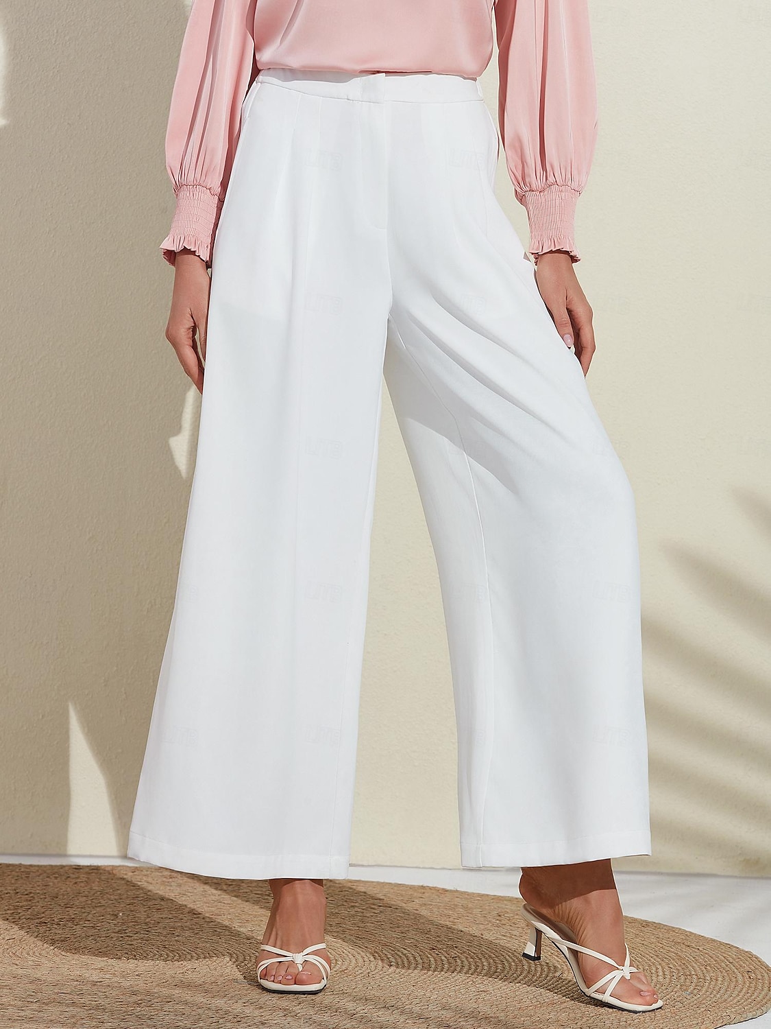Damen Basic-Hose in Weiß, weites Bein, volle Länge, elastische Taille 2025 - $46.99 –P5