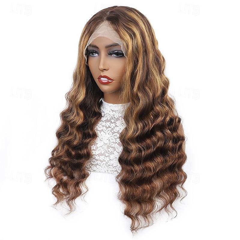 Parrucche per capelli umani anteriori in pizzo con onda profonda sciolta al 150% densità 13 * 4 Parrucche per capelli umani in pizzo trasparente evidenziano 4/27 colori del 2025 a $174.99 –P1