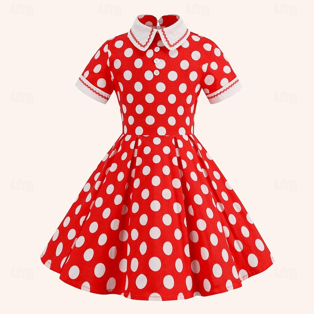 Retro Vintage 1950er Rockabilly Midlänge Kleid Swing-Kleid Ausgestelltes Kleid Tupfen Damen Maskerade Maskerade Date Junggesellinnenabschiedsparty Kinder Kleid Abschlussballkleider Frühling & Sommer 2025 - $34.99 –P1