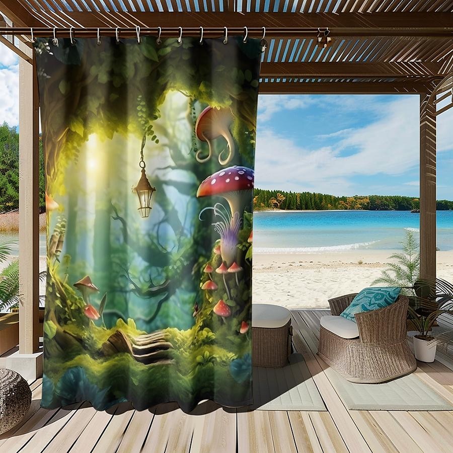 Wasserdichter Outdoor Vorhang Außenvorhang für Privatsphäre, Außenjalousien, verschiebbare Terrassenvorhangvorhänge, Pergolavorhänge mit Ösen, Pilzwald für Pavillon, Balkon, Veranda, Party 2025 - $28.99 –P5