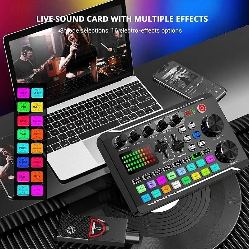 DJ-apparatuur microfoon geluidskaart console studio geluidskaart kit kabel telefoon mengcomputer live voice mixer f998 geluidskaart 2025 - $76.99 –P4