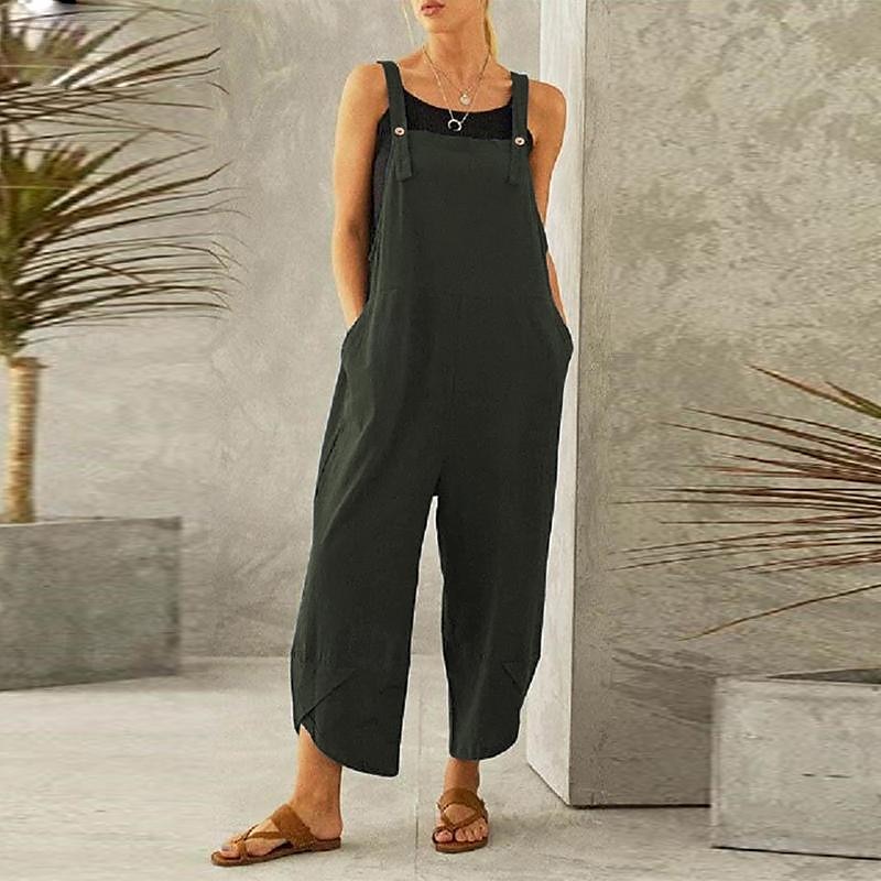Women's Normal Overall Dungarees Holiday Solid Color Sleeveless Sleeveless Straight Square Neck Pocket Vacation Dailywear Loose Fit Black Army Green Red Spring 2025 - $18.99 –P2
