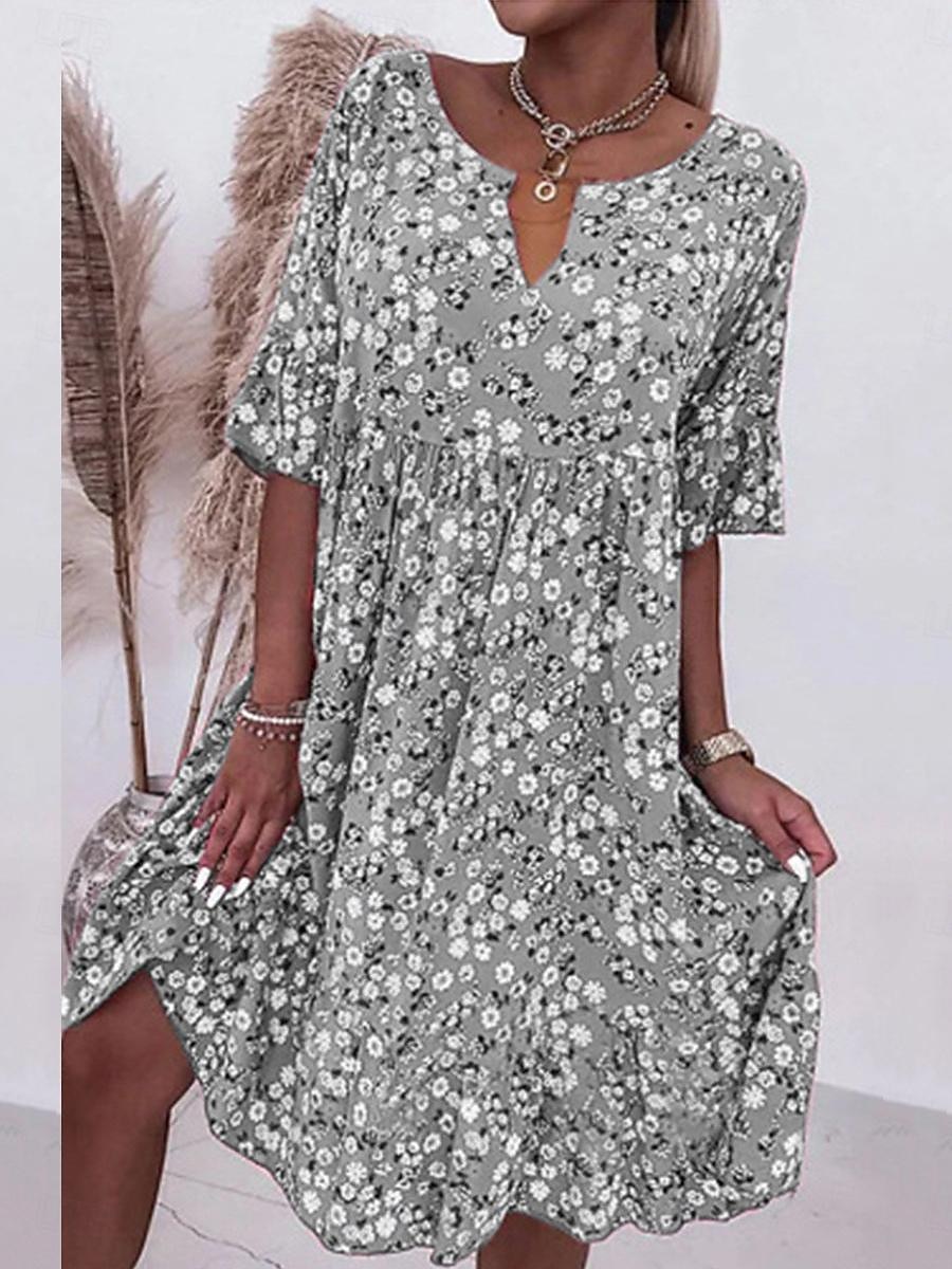 rochie casual de dama cu decolteu in V maneca scurta roz alb imprimeu floral talie imperiu primavara vara versatila picnic zilnic pe plaja fluida tesatura confortabila dimensiuni disponibile 2025 - $31.99 –P3