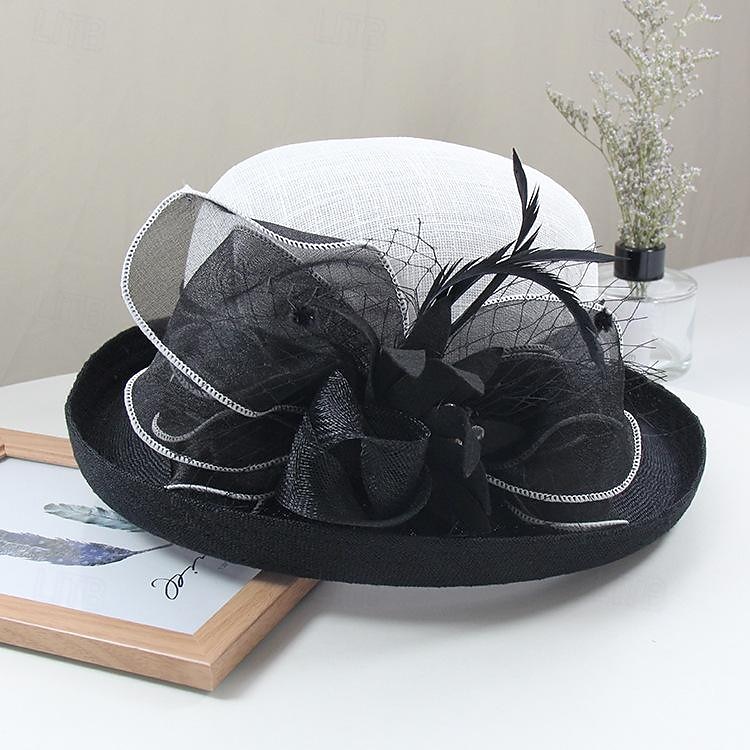 Fascinátory Klobouky Doplňky do vlasů Polyester Organza Kbelík Slamák Sluneční klobouk Ležérní Dovolená Elegantní Vinobraní S Peří Mašličky Přílba Pokrývky Hlavy 2025 - $35.99 –P5