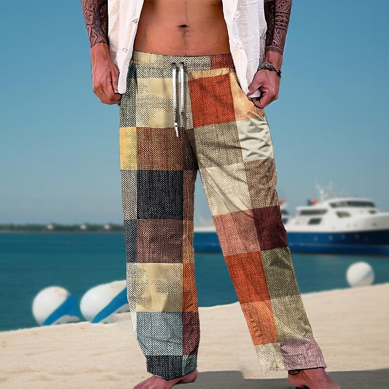 Herr Semester 3D-tryck Hawaiisk Pläd / Rutig Byxor Byxor med raka ben Sidfickor 3D-utskrift Elastisk dragsko-design Medium Midja Utomhus Hawaiisk Helgdag Vår & sommar Alla årstider Slapp form 2025 - $25.99 –P3