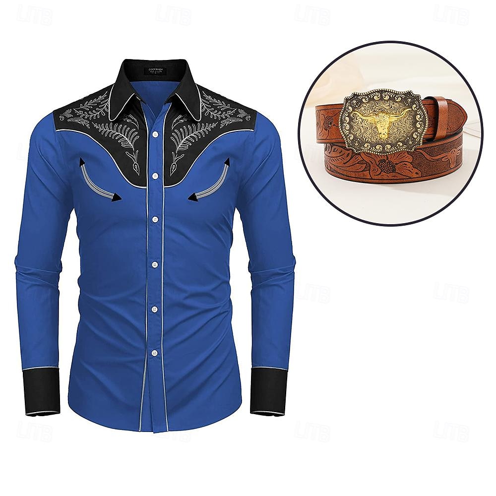 Klassiek Retro vintage Blouse / overhemd Ceintuur West Cowboy Geborduurd Borduurwerk Voor heren Maskerade Dagelijks gebruik Vrijgezellenfeest Volwassenen Hemd Ceintuur Alle seizoenen 2025 - $32.99 –P9