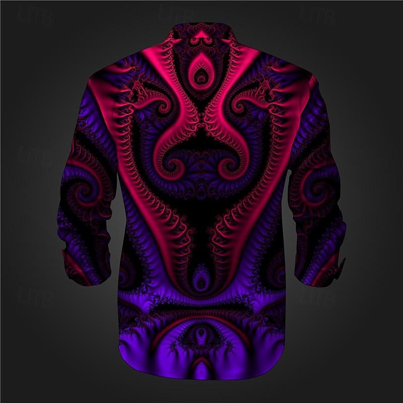 Men's Button Up Shirt Printed Shirts Long Sleeve Subcultural Vacation Party Street Spring & Summer Turndown Print Button-Down Black Red Blue Purple Fuchsia 2025 - $26.99 –P11
