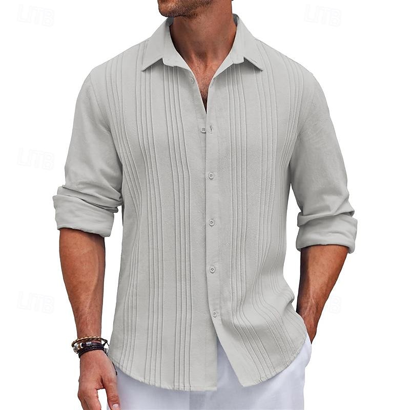 Men's Shirt Summer Shirt Casual Shirt Beach Shirt Button Up Shirt Black White Navy Blue Blue khaki Long Sleeve Plain Turndown Vacation Holiday Button-Down Clothing Apparel Polyester Fashion Casual 2025 - $28.99 –P6
