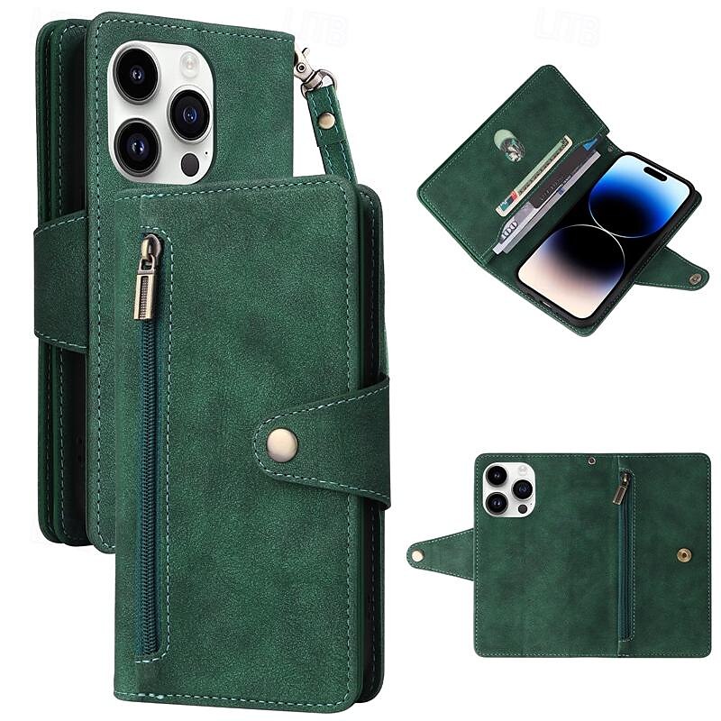 telefon fodral Till iPhone 16 iPhone 15 Pro Max iPhone 14 13 12 11 Pro Max Mini SE X XR XS Max 8 7 Plus Plånboksfodral Dragkedja med handledsrem Stöd Kontor / företag TPU PU läder 2025 - $21.99 –P1