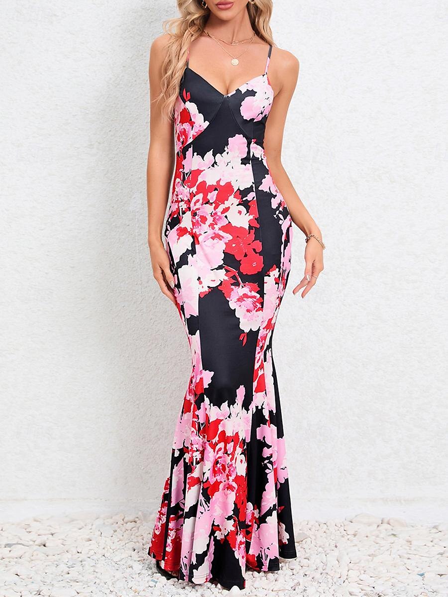 Damen Freizeitkleid Etuikleid Unterkleid Blumen rückenfrei Print Rollkragen langes Kleid Maxikleid sexy Urlaub ärmellos Sommer 2025 - $41.99 –P1