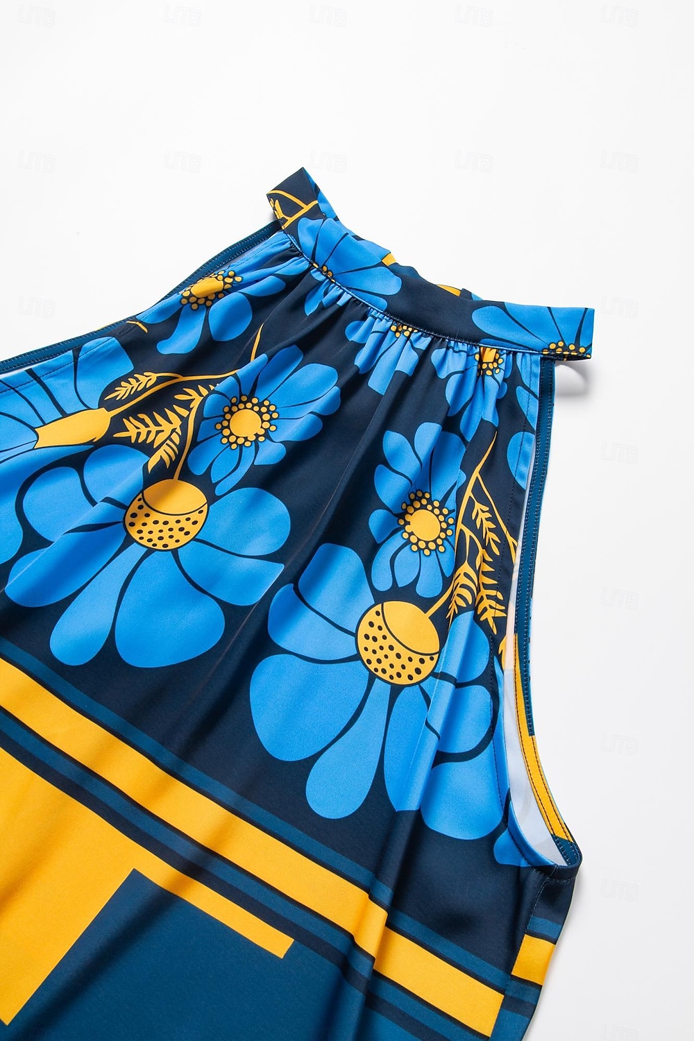 Per donna Geometrico Fiore / Piante Da mare Fine settimana Senza maniche Blu Increspato Legare indietro / Legare davanti Senza maniche Blouse Allacciato al collo Estate del 2025 a $10.59 –P9