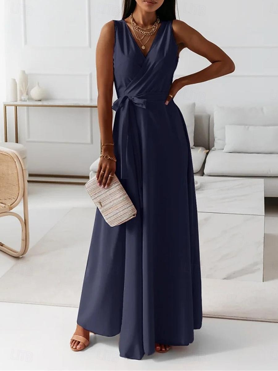 Women's Casual Dress Long Dress Maxi Dress Lace up Date Vacation Streetwear Maxi V Neck Sleeveless Pink Wine Red Color 2025 - $52.99 –P17