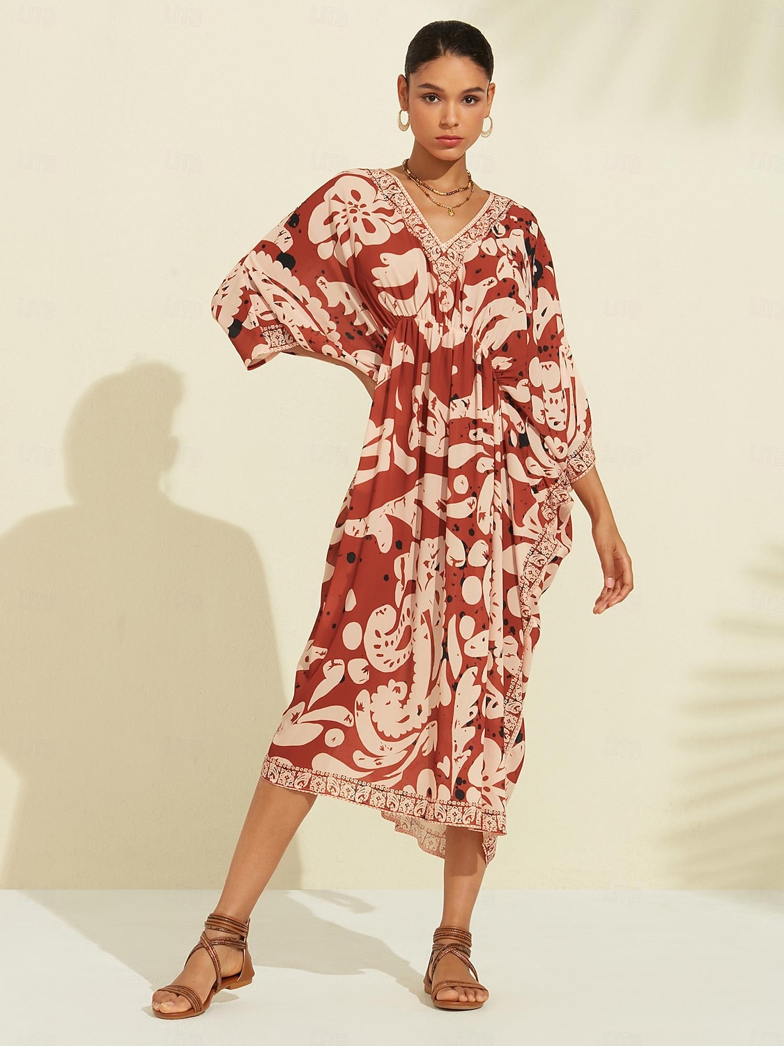 caftan midi en mousseline à imprimé cachemire bohème et col en V de 2026 ? $102.99 –P5