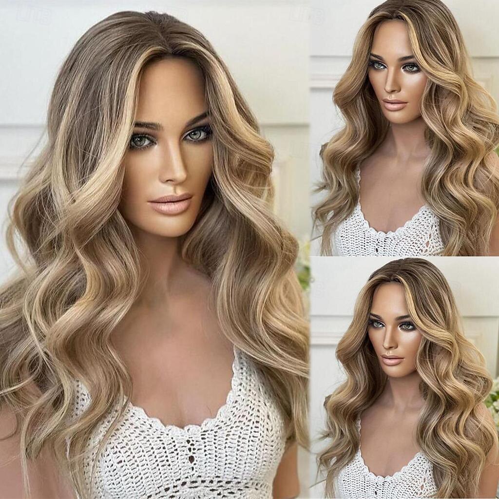 Unprocessed Virgin Hair 13x4 Lace Front Wig Layered Haircut Brazilian Hair Wavy Blonde Wig 130% 150% Density Highlighted / Balayage Hair Natural Hairline  Pre-Plucked For Women Long Human 2026 - $273.19 –P3
