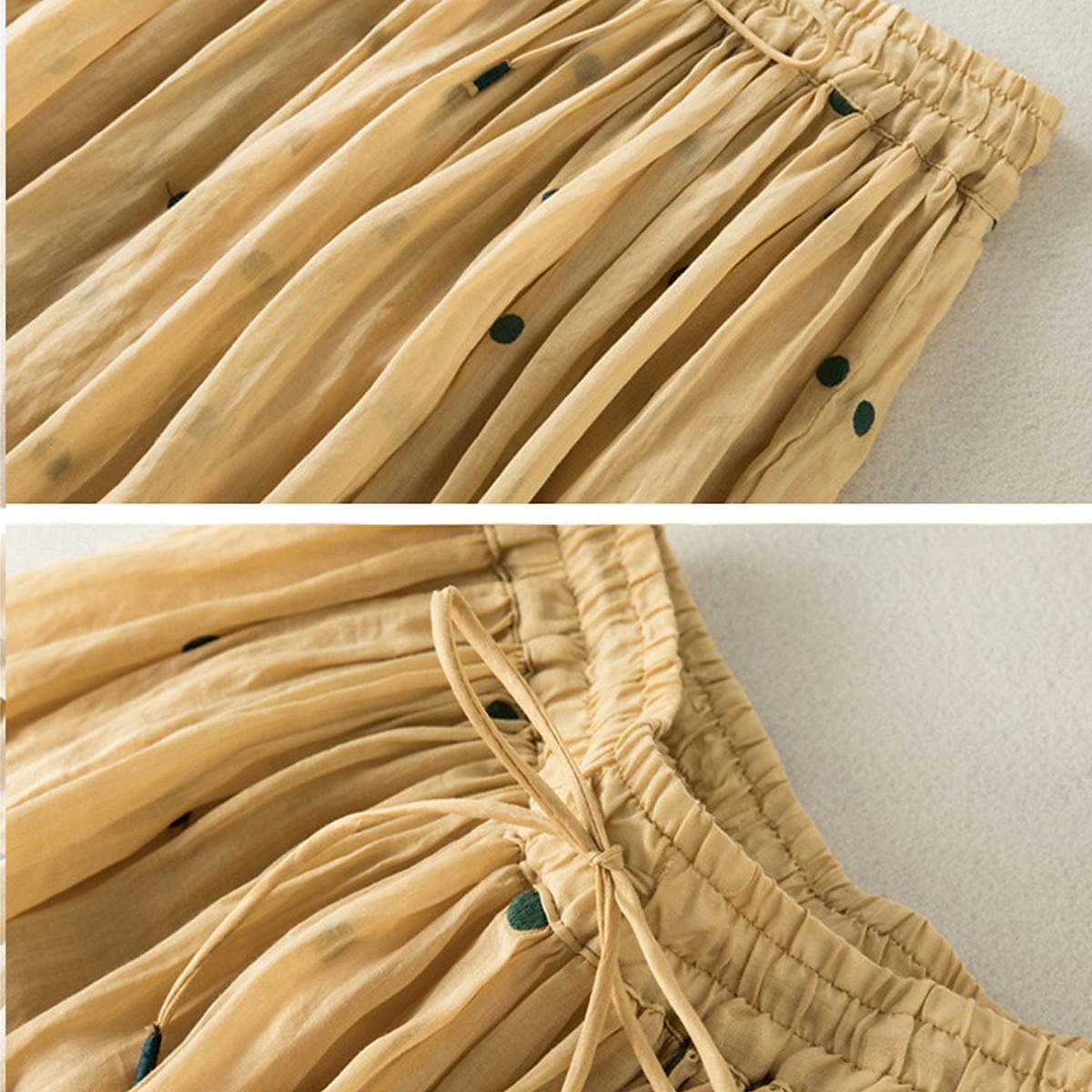 Femme Jupe Trapèze Mode Décontractées Maxi Taille haute Jupes Pois Imprimer Casual Quotidien Fin de semaine Jaune bleu marine Marron Vert Eté Coton et lin de 2025 ? $46.99 –P11