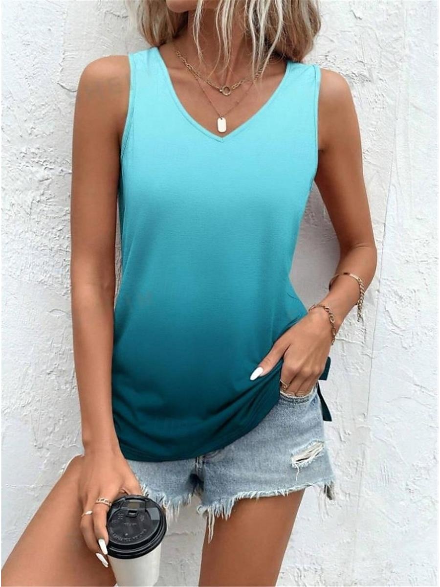 Vrouwen Camisole Tanktop Vest Ombre Kleur Gradiënt Print Geel Rekbare Casual Vakantie Strand Mouwloos V-hals Zomer Tank 2025 - $17.99 –P2