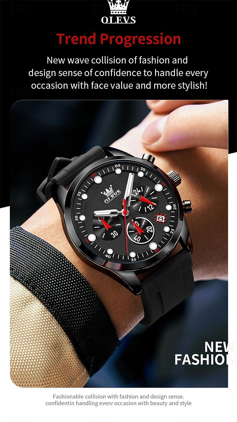 2024 Nieuwe Olevs Merk Heren Horloges Chronograaf Kalender 24-Uur Aanduiding Quartz Horloge Drie Ogen Zes Handen Waterdichte Sport Heren Polshorloge 2026 - $35.99 –P9