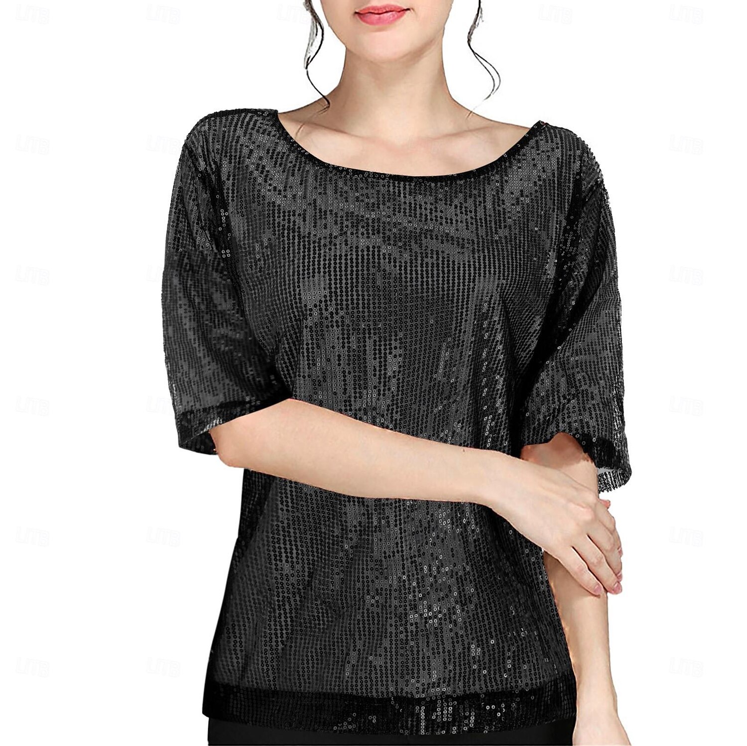 Retro Vintage Disco 1980s T-shirt Sequins Round Neck Women's Carnival Masquerade Party Bachelorette Party Adults T-shirt 2025 - $22.99 -P7