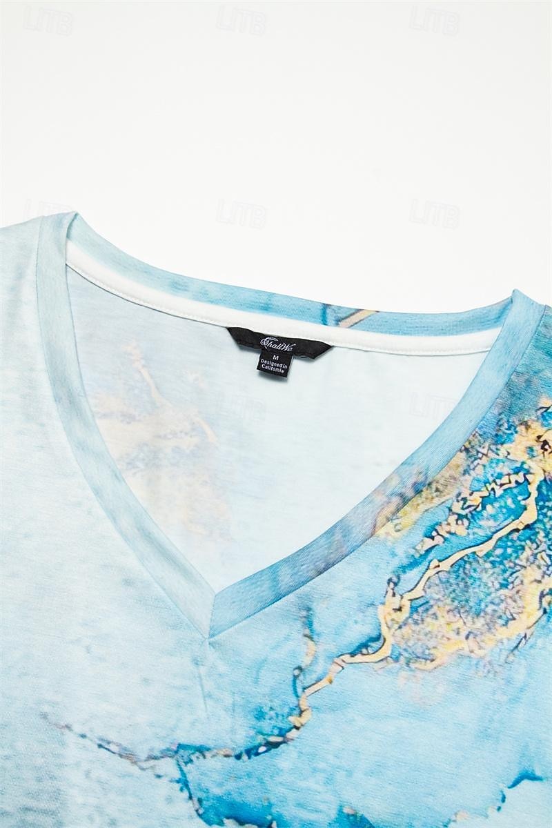 t-shirt basique fluo pour femme&hauts à manches courtes à imprimé abstrait lumineux, col en V, quotidien, week-end, jaune, bleu, or, bleu clair de 2025 ? $21.99 –P12