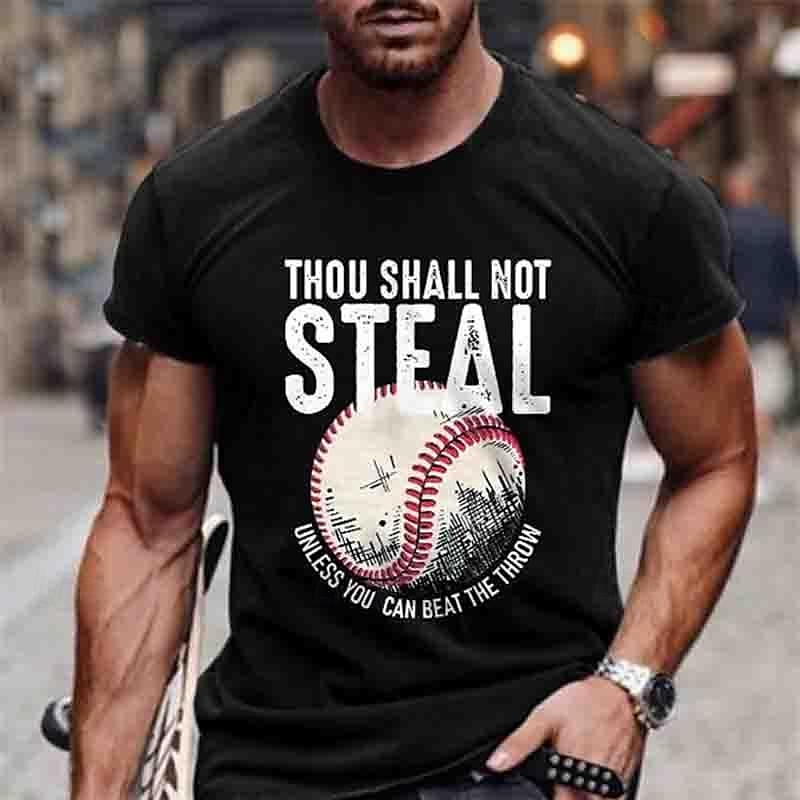 Herren Lustiges Baseball Wortspiel Grafik T-Shirt - 'Du sollst nicht stehlen es sei denn du kannst den Wurf schlagen' Kurzarm 2026 - $19.49 –P5