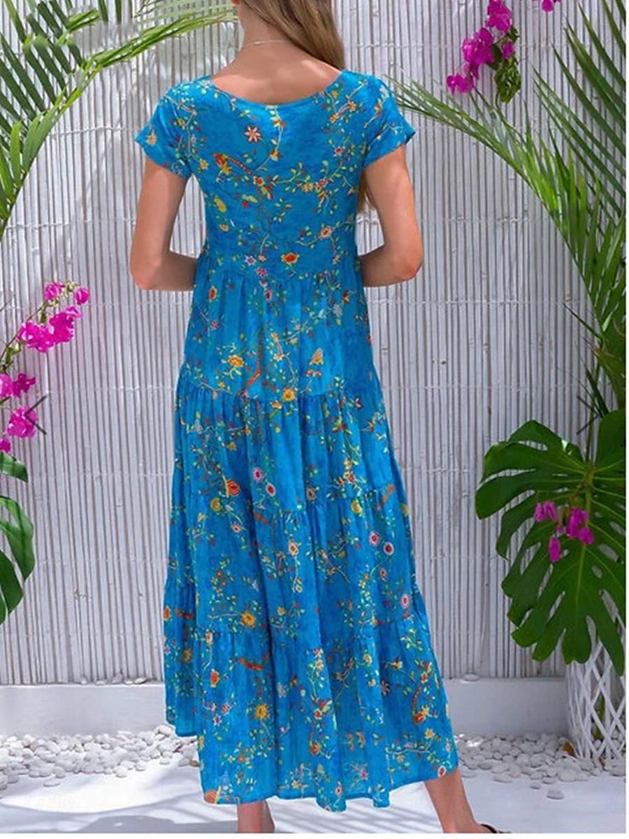 Női EU / USA méret Hosszú ruha Maxi ruha Swing ruha Fodros ruha Boho ruha Tropikus Boho Otthon Szabadság Normál Virágos Ditsy virágos Rövid ujjú Terített nyak Bor Medence Lóhere Nyár Ősz 2025 - $35.99 –P2