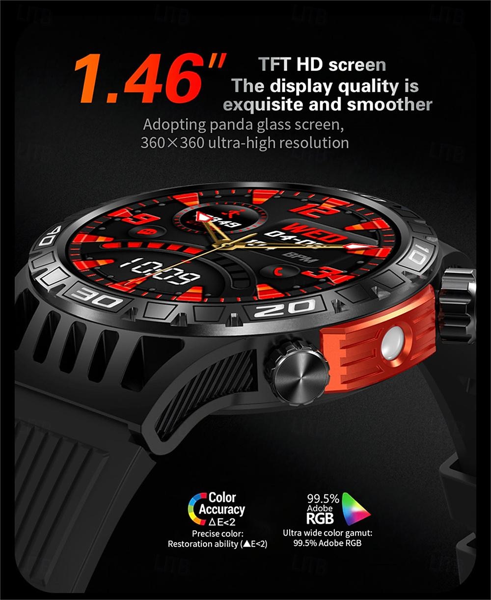 ceas inteligent ht22 ecran de 1,46 inchi apel bluetooth ip68 lanternă cu led rezistentă la apă baterie mare 100 sport gps pistă de fitness ceas inteligent 2025 - $46.99 -P4