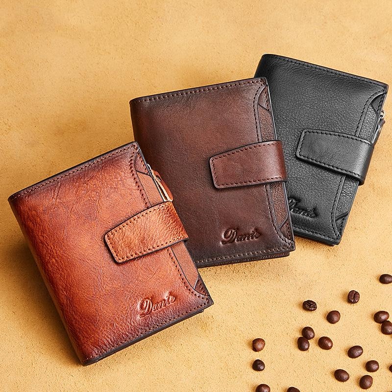 Men's Wallet Credit Card Holder Wallet Leather Outdoor Daily Holiday Zipper Large Capacity Durable RFID Blocking Solid Color D05508 yellow brown cowhide (anti-theft brush) D05508 vintage black 2025 - $34.99 –P1