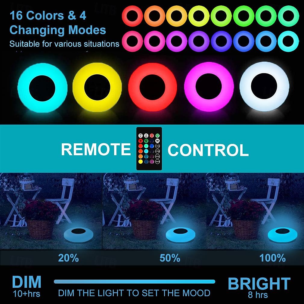 Solar Floating Pool Light with Remote Control, Submersiable LED Pool Light 16 RGB Color Changing Waterproof Outdoor Garden Lawn Pond Pool Party Decorative Light 1PC 2025 - $53.99 –P2
