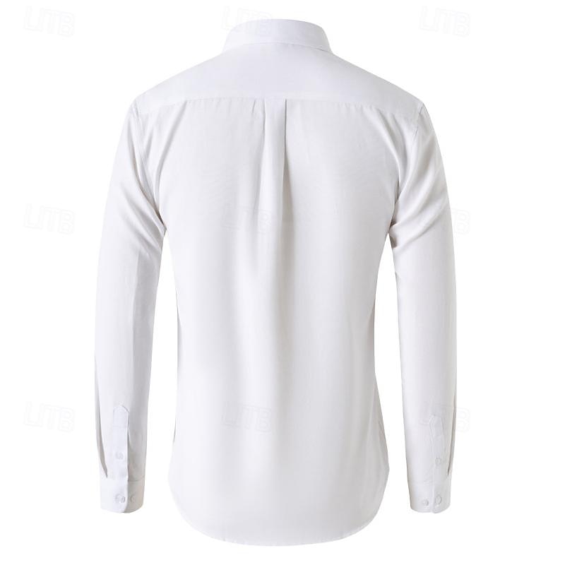 Herr Skjorta Sommarskjorta Knapp upp skjorta Casual skjorta Svart Vit Marinblå Blå Grå Långärmad Slät Knapp ner krage Helgdag Semester Button-Down Kläder Mode Ledigt Bekväm 2025 - $22.99 –P10