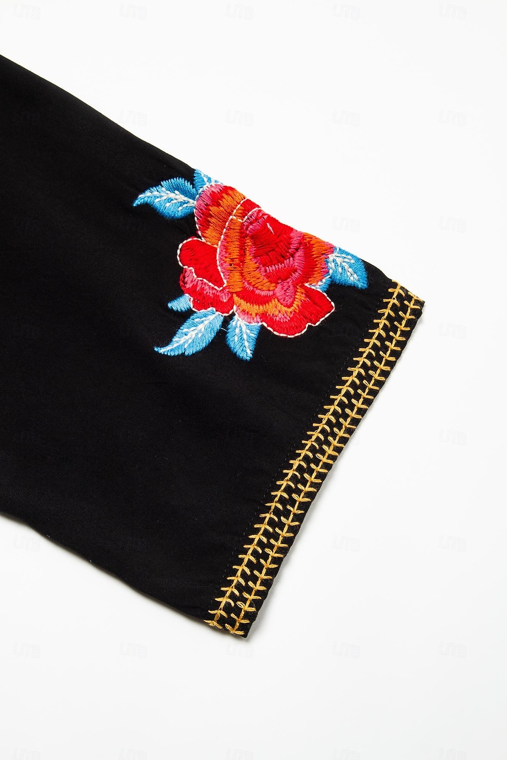 Dame Designerskjorte Blomstret Stamme Årgang Bøhmisk stil Fritid 3/4 ermer V-hals Vanlige topper Arbeid Avslappet Ferie Broderi Svart Sommer Vår & Vinter 2025 - $39.99 –P8