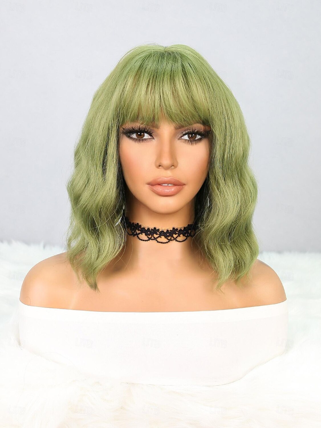Synthetic Wig Natural Wave Bob Neat Bang Wig 12 inch Mint Green Synthetic Hair Women's Green 2025 - $17.99 –P1