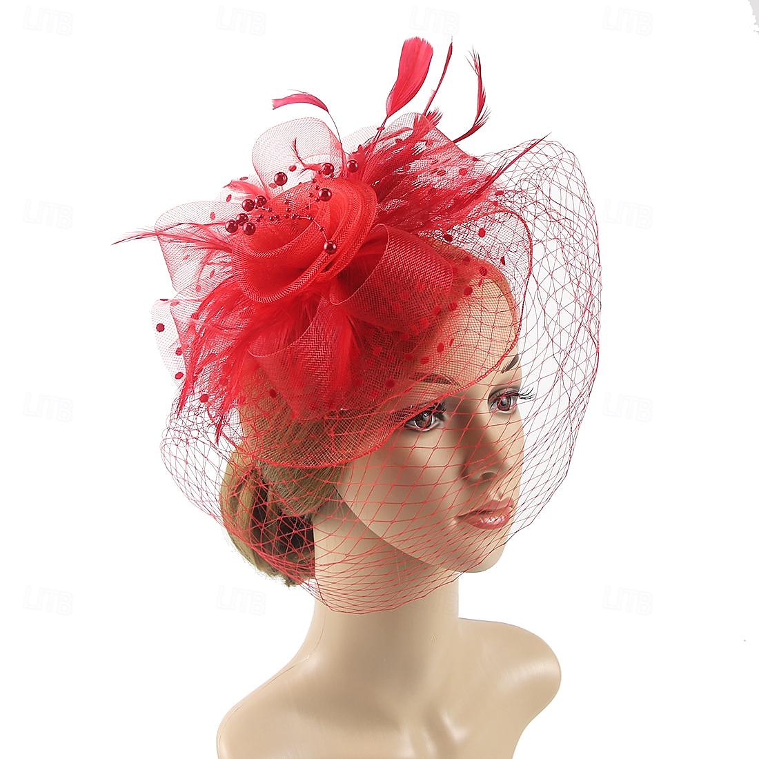 Fascinátory Klobouky Doplňky do vlasů Organza Se širší krempou Cylindr Závojový klobouk Dostih koktejl Elegantní Vinobraní S Peří Mašličky Přílba Pokrývky Hlavy 2025 - $21.99 –P6