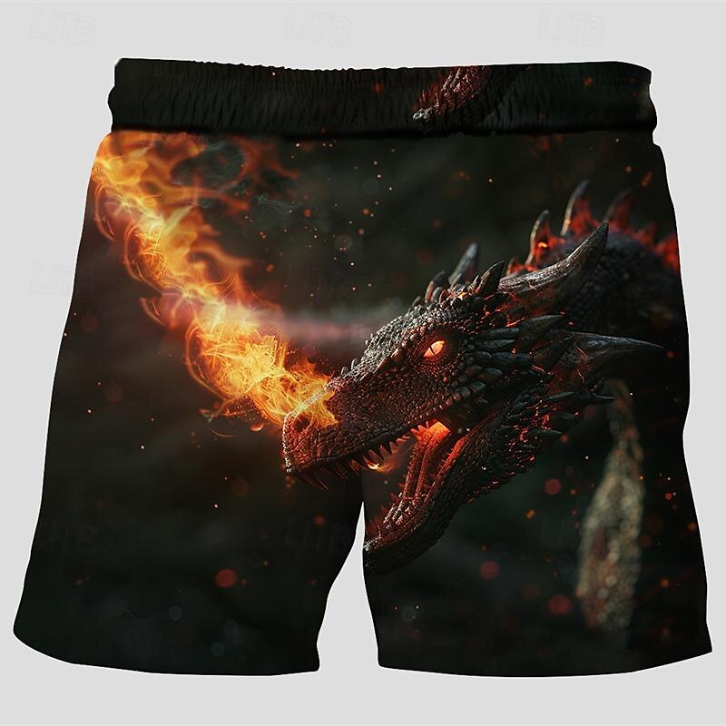 Men's Dragon Swim Trunks Swim Shorts Board Shorts Mid Waist Vacation Hawaiian Holiday Vacation Holiday Beach Drawstring with Mesh lining Elastic Waist Designer Clothing Apparel 2025 - $17.99 –P2