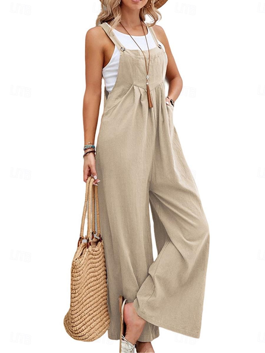 Femmes Normal Combinaison Streetwear Couleur Unie Sans manches Col carré Avec Poches Boutons Quotidien Rue Coupe régulière Noir Vin bleu marine Été de 2026 ? $24.99 –P4