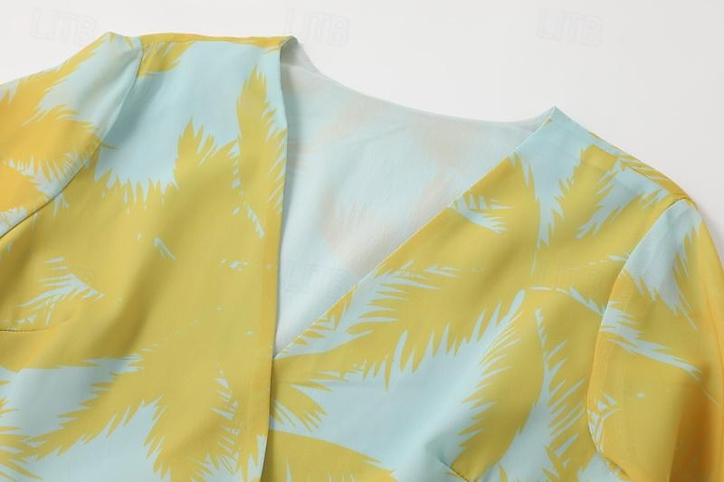 Robe balançoire femme boho robe longue robe maxi robe bleu jaune vert clair floral à lacets manches lanterne printemps été robe profonde v ourlet irrégulier week-end coupe ample 2023 s m l xl xxl de 2025 ? $40.99 –P3