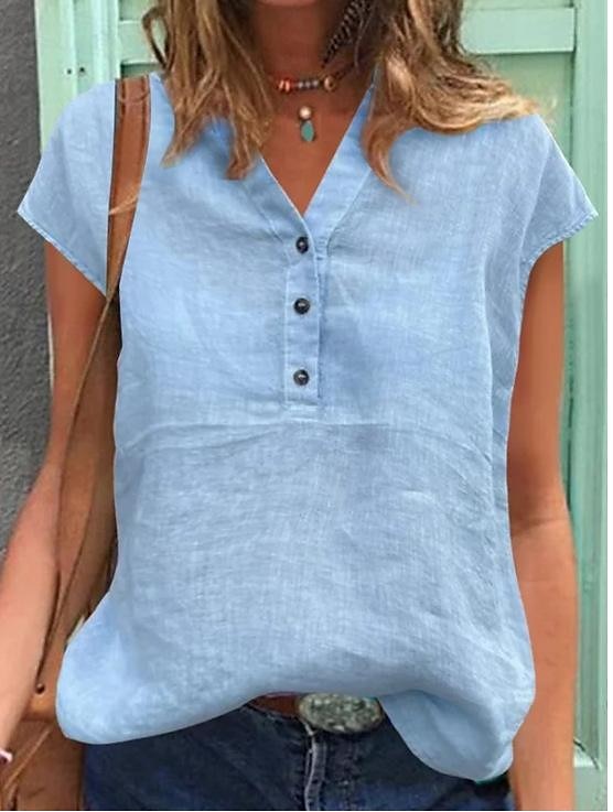 Dame Skjorte Lin-inspirerte skjorter Bluse Lange bomullstopper عادي Mote V-hals Gate Daglig Knapper Hvit Grå Lyseblå Sommer 2025 - $3.99 –P1