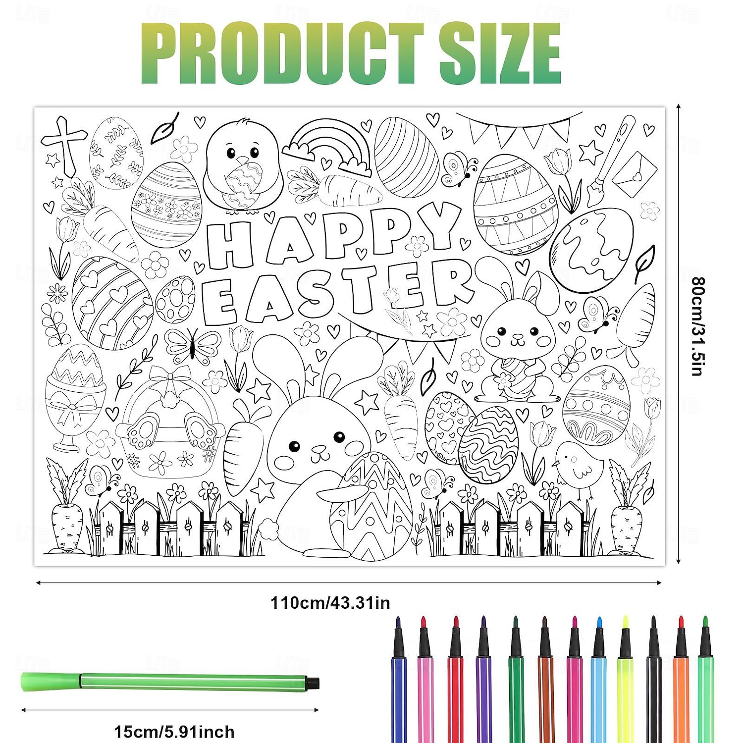 пасхальная скатерть-раскраска, дорожка-раскраска с 12 кисточками занятия с пасхальным кроликом плакат с пасхальным кроликом баннер с пасхальным кроликом для пасхальной вечеринки сувениры школьный 2026 - $11.49 –P6