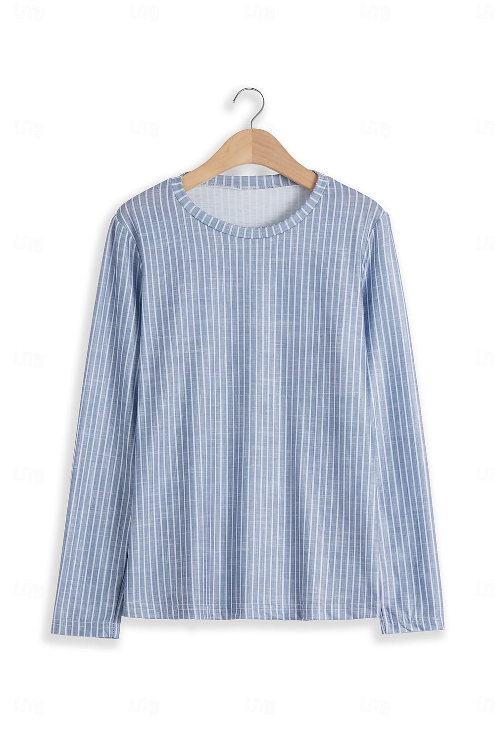 Damen T Shirt Gestreift Basic Langarm Rundhalsausschnitt Normale Oberteile Täglich Wochenende Bedruckt Rosa Blau Grün Grau Herbst Winter 2025 - $23.99 –P3