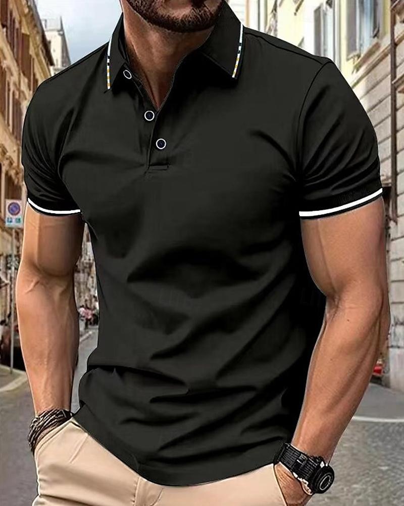 Men's Golf Shirt Golf Polo Work Casual Lapel Short Sleeve Basic Modern Color Block Patchwork Button Spring & Summer Regular Fit Wine Lake Blue Black White Pink Navy Blue Golf Shirt 2025 - $13.99 –P4