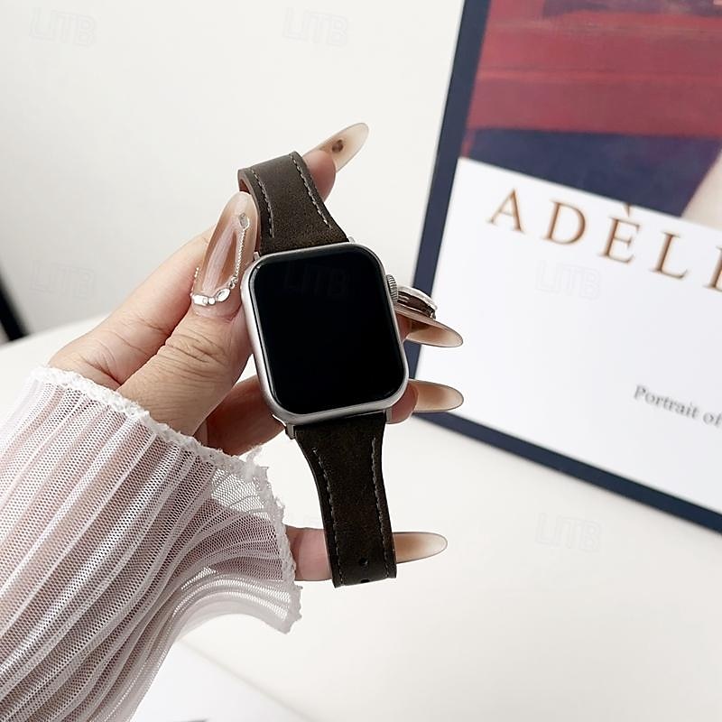 Kožená kapela Kompatibilní s Řemínek k hodinkám Apple Watch 38 mm 40 mm 41 mm 42 mm 44 mm 45 mm 49 mm Robustní Kovová spona Nastavitelný Pravá kůže Náhradní pásek na hodinky pro iwatch Ultra 2 Series 2025 - $17.99 –P8