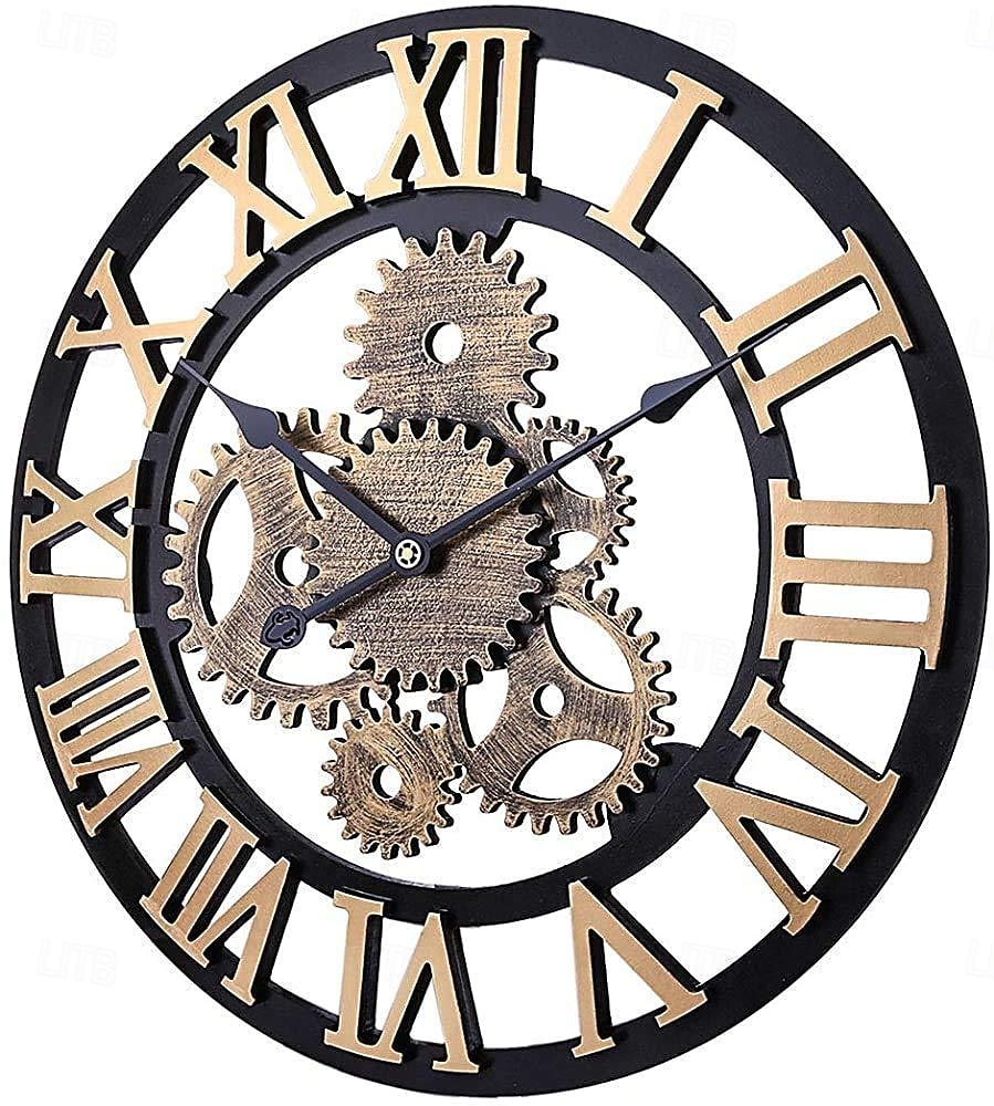 dřevěné evropské retro nástěnné hodiny zlaté římské ozubené hodiny dekorativní luxusní klasické quartzové hodiny moderní design pro domácí dekoraci nástěnné hodiny 58 cm 2026 - $110.99 –P9