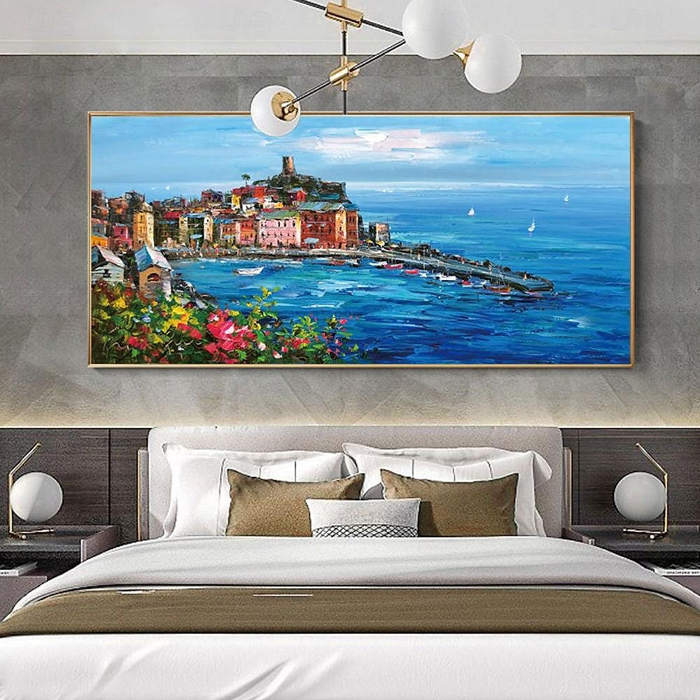 met de hand geschilderd mediterraan landschap olieverfschilderij op canvas impressionistisch schilderij van de middellandse zee canvas kunst getextureerde kustschildering muurkunst schilderij voor 2025 - $66.99 –P3