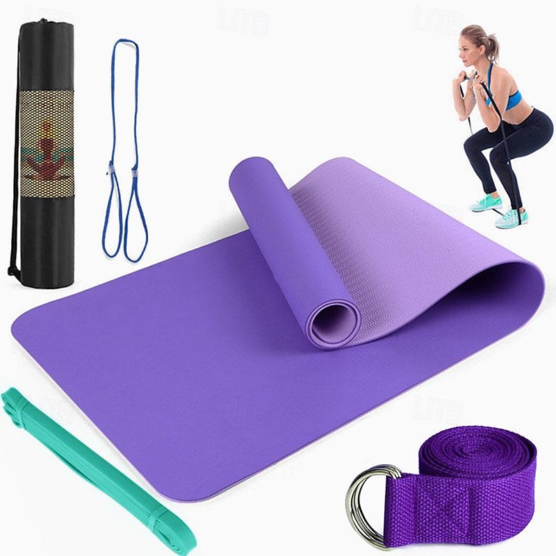 tpe6mm tweekleurige yogamat set van vijf stuks voor sport fitness stretching latex 2080 weerstandsriem wordt geleverd met rugzakriem 2025 - $50.69 –P8