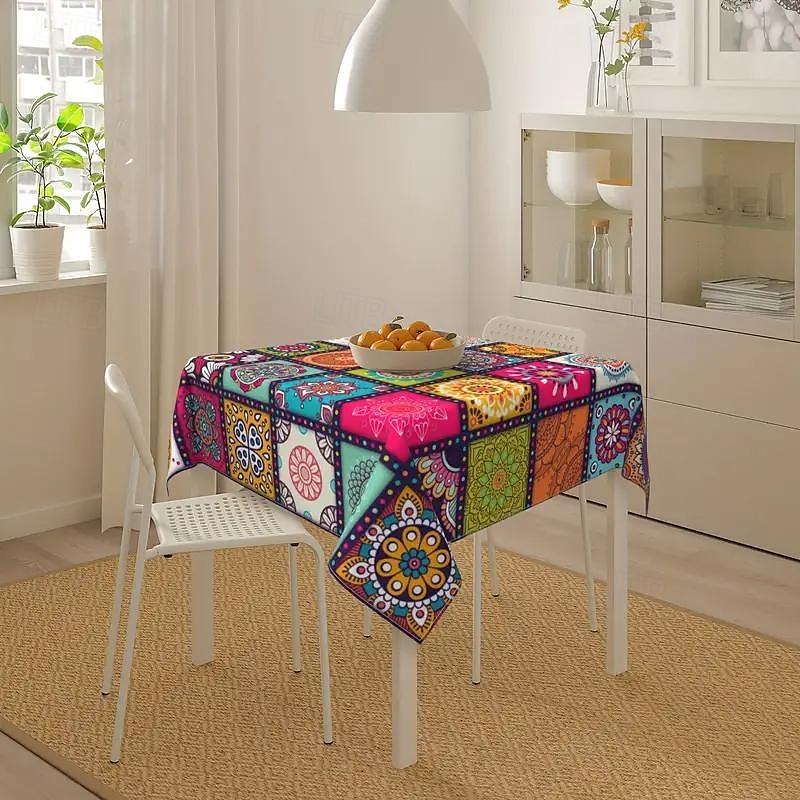 Mandala estilo boho toalha de mesa à prova d'água retangular colorido padrão geométrico toalha de mesa indiana étnica decoração de festa de feriado boêmia toalha de mesa redonda mesa de decoração de de 2025 por $11.99 –P5