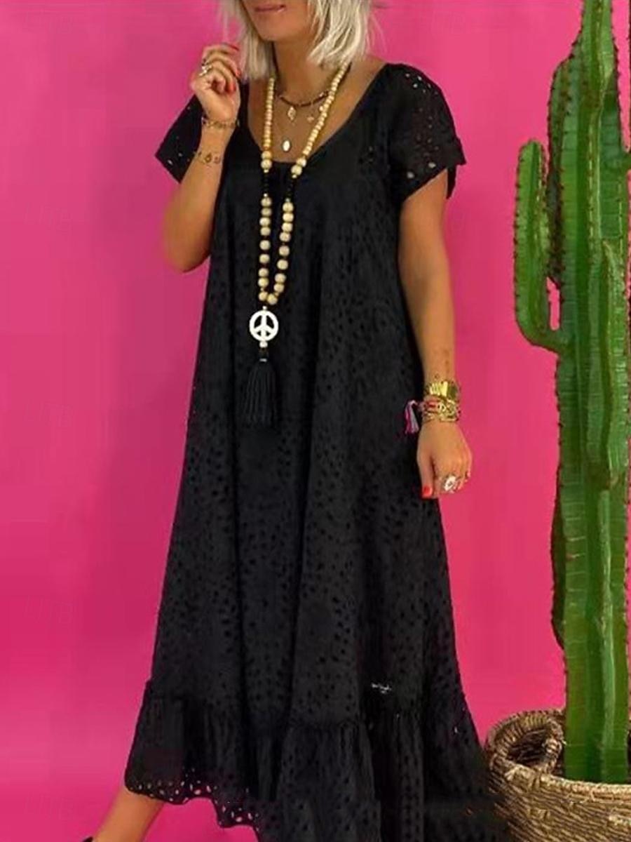 Naisten Pitkä mekko Maxi mekko Valkoinen mekko Pitsimekko Rento mekko Kesämekko Katutyyli Maxi Katu Deitti Loose Fit Lyhythihainen Tiukka pyöreä kaula-aukko Musta Valkoinen Kesä 2026 - $41.99 –P2