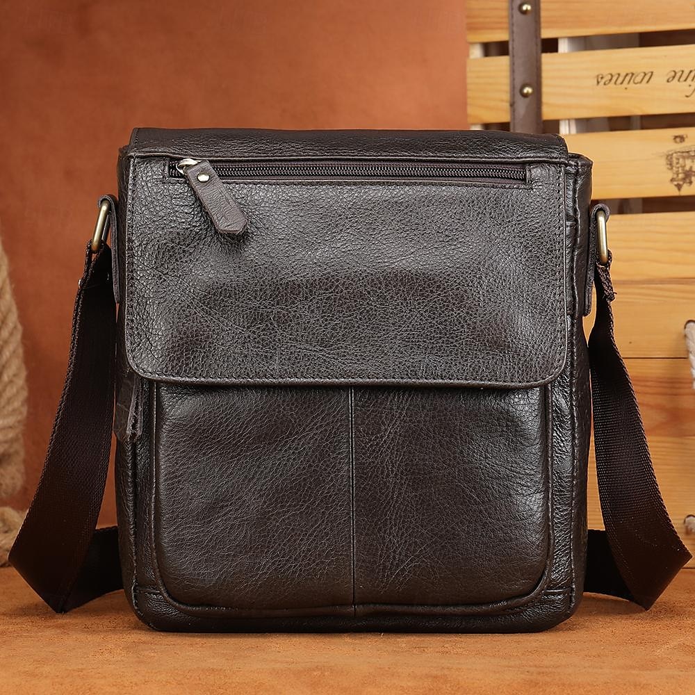Per uomo Borsa a tracolla Borsa a tracolla Cuoio Esterno Viaggi Cerniera Regolabile Massima capacità Duraturo Tinta unica Marrone scuro Nero del 2025 a $69.99 –P1