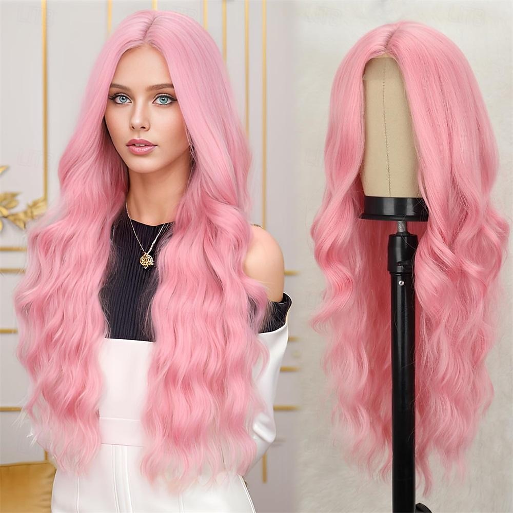 lunga parrucca ondulata marrone ombre per le donne parrucca da 26 pollici con parte centrale marrone chiaro parrucche in fibra sintetica resistente al calore dall'aspetto naturale parrucca riccia del 2025 a $20.99 –P4